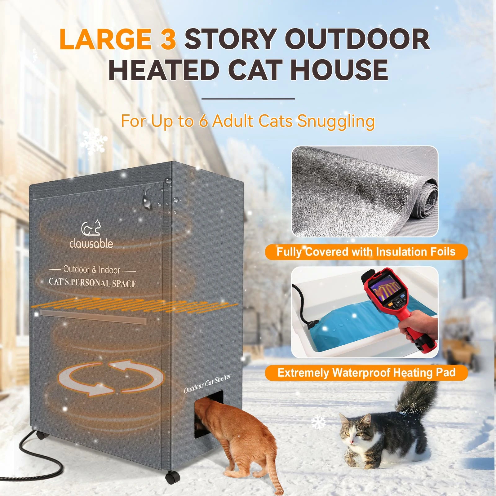 large 3 story outdoor heated cat house