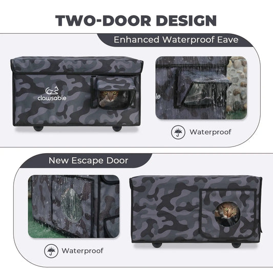 large portable cat house black camo two door