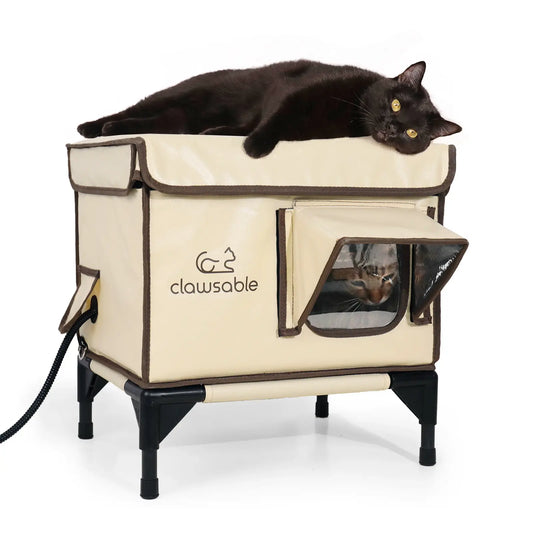 lift top outdoor cat house weatherproof heated small beige   