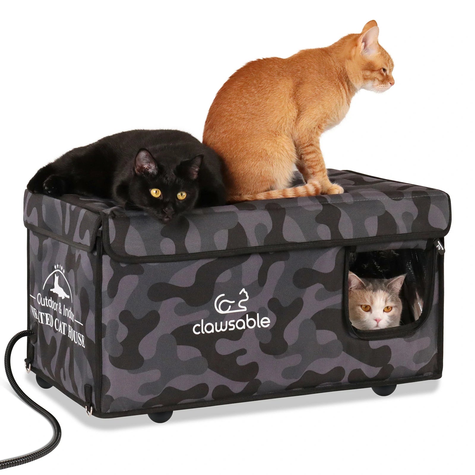 outdoor heatedblack camouflage top openable heated cat house l