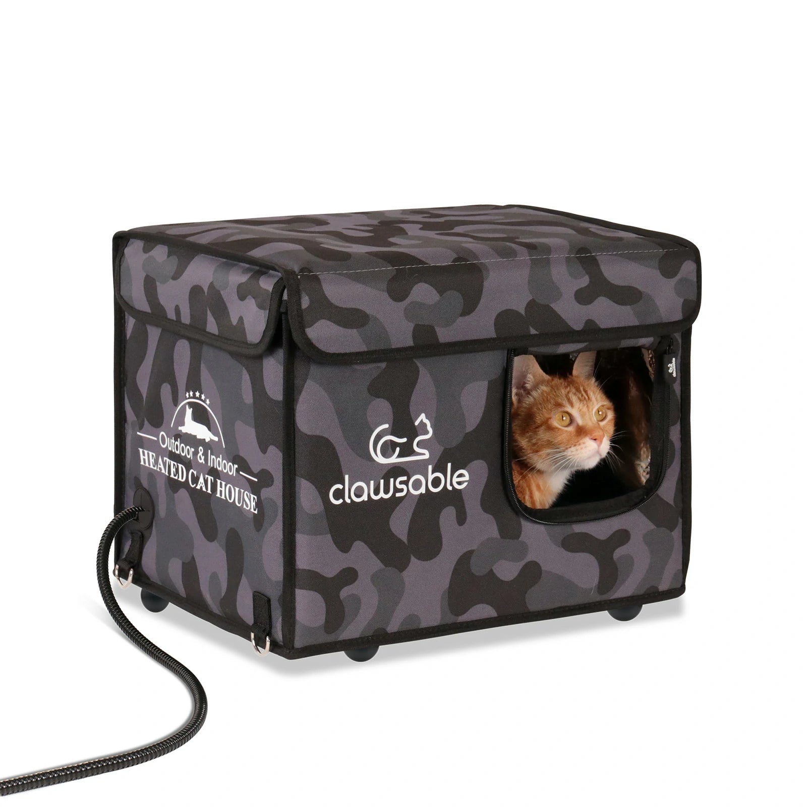 outdoor heatedblack camouflage top openable heated cat house s