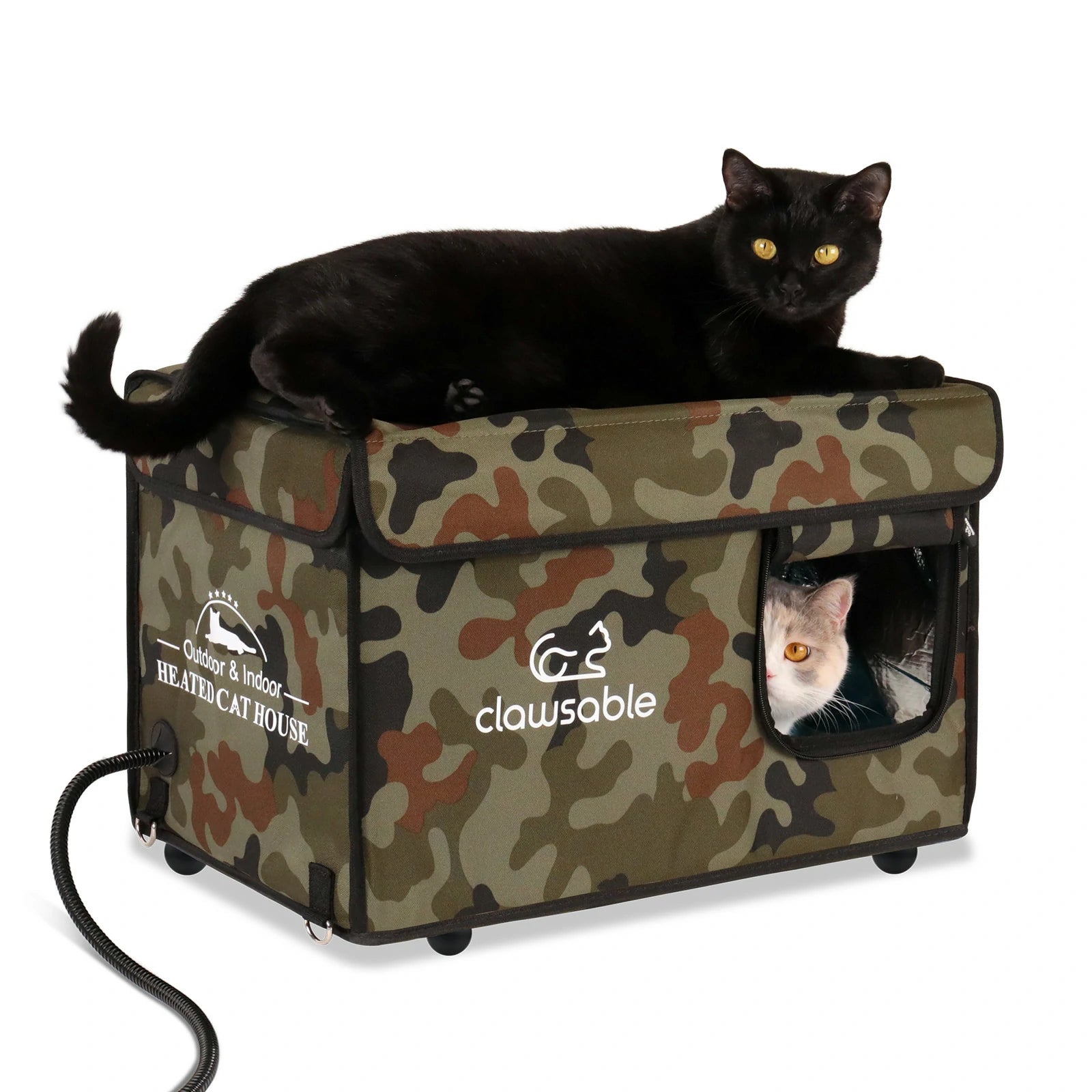 outdoor heatedgreen camouflage top openable heated cat house m