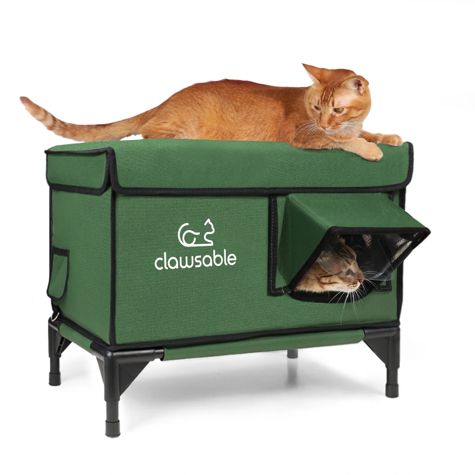 insulated outdoor cat house elevated waterproof green medium