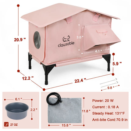 Dimensions of pink heated cat house, spacious outdoor shelter for cats