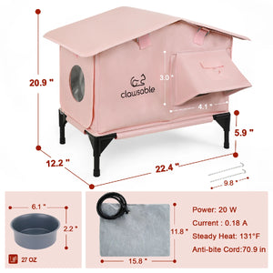 Dimensions of pink heated cat house, spacious outdoor shelter for cats