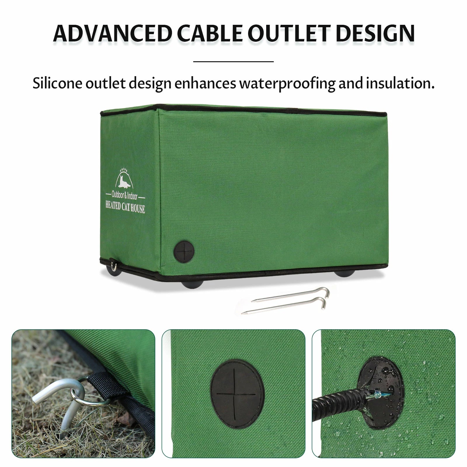portable heated cat house waterproof insulated cable outlet design