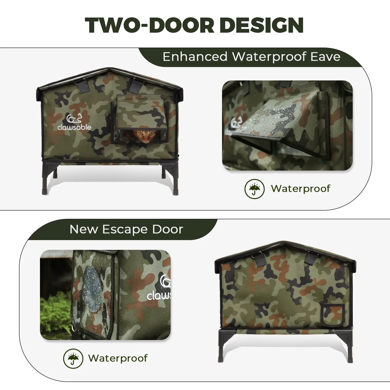 premium outdoor ready cat house two door green camo