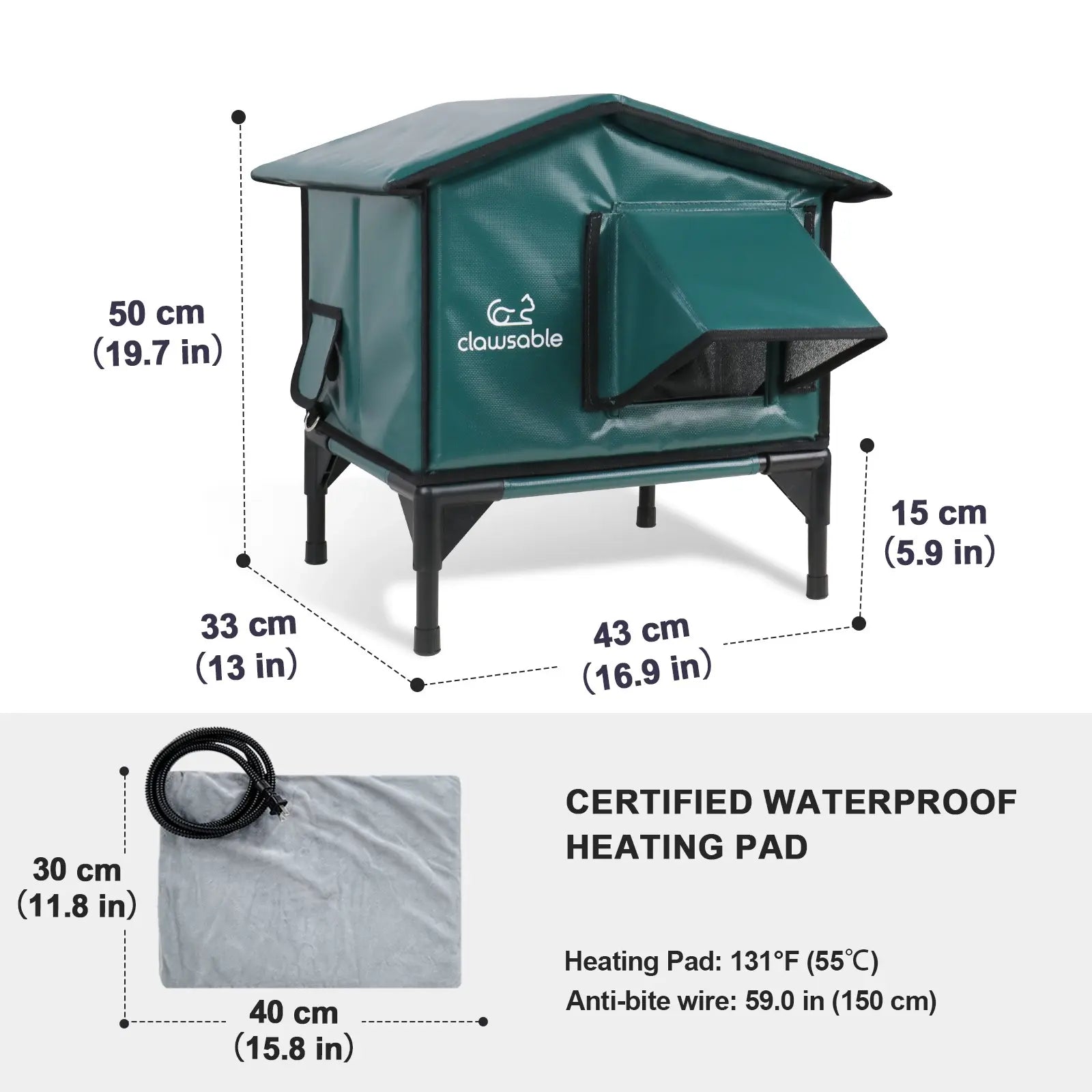 heated outdoor premium cat house green pvc small