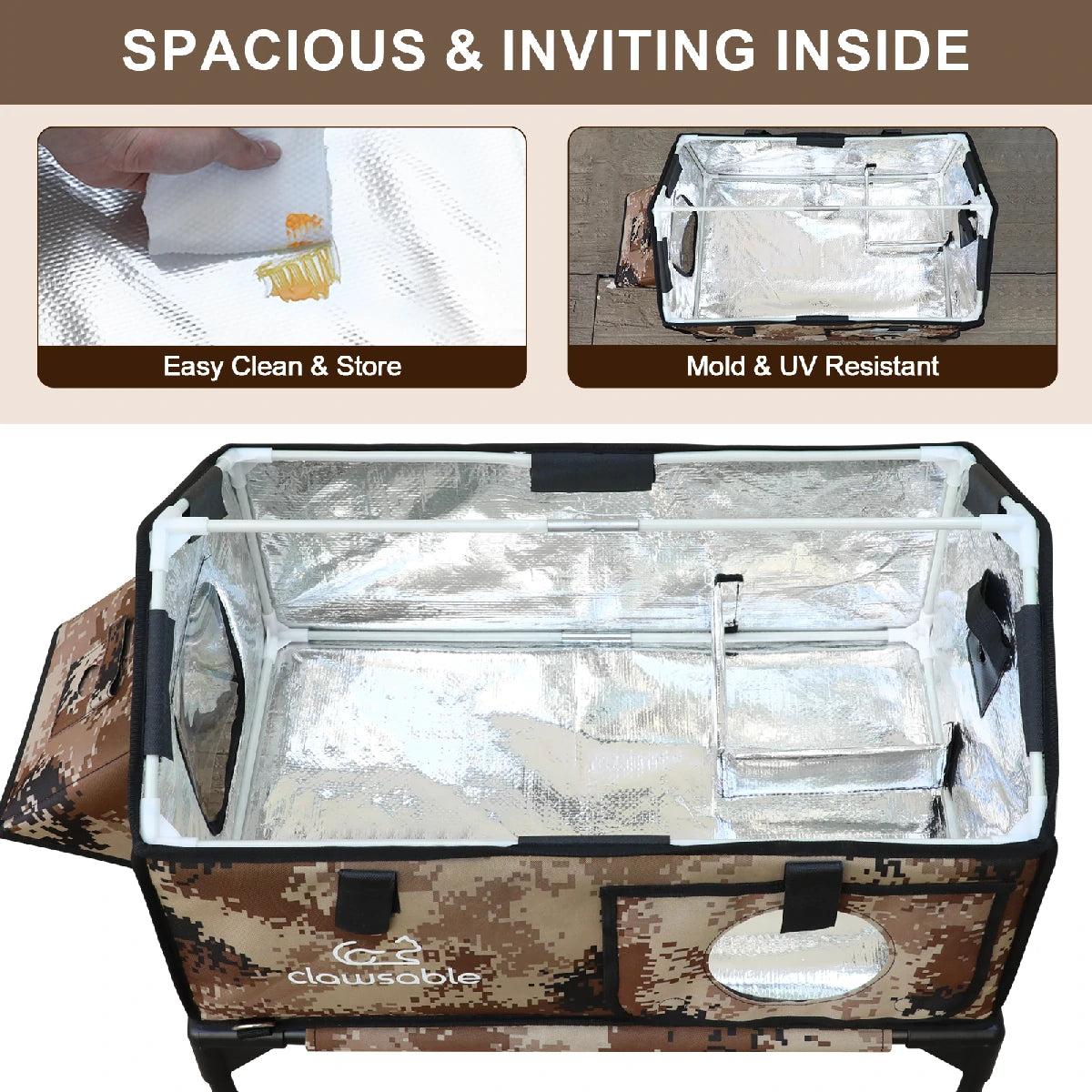 Spacious and comfortable outdoor cat house with easy-to-clean interior, mold and UV resistant lining, perfect for keeping cats cozy and protected.