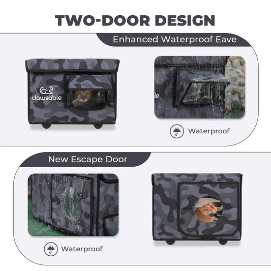 two door cat house small black camo portable